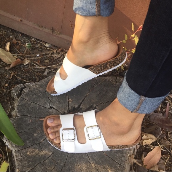 LAST 1❣️WHITE double band foot bed cork sandals - Picture 2 of 7